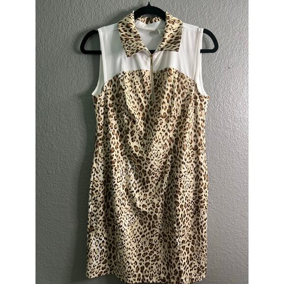 Chico's Zenergy Golf Shift Mini Dress‎ 0 White Leopard Print Sleeveless Athletic - Picture 2 of 9